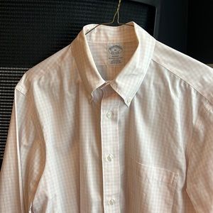Brooks Brother non-iron sport shirt, light pink gingham, size medium regent fit.